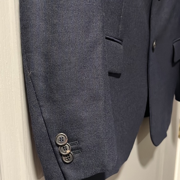 Prada, Navy Blue w Brown Stripe Three Button Wool Fitted Suit and pants 40 32x27 - Picture 3 of 9